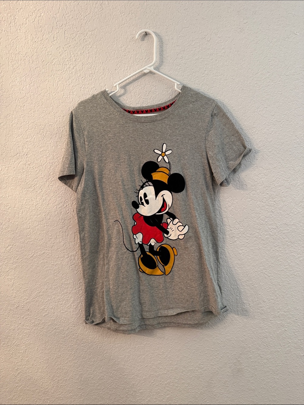 Disney Grey Tee with Minnie Mouse Graphic and Red Accents
